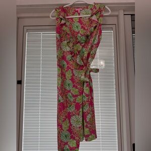 Lilly Pulitzer Pink and Green Floral Wrap Dress